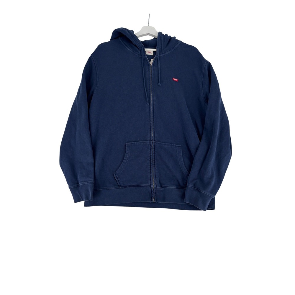 Levi’s Full Zip Hoodie Size L Navy Blue Cotton Red Tab Logo Classic